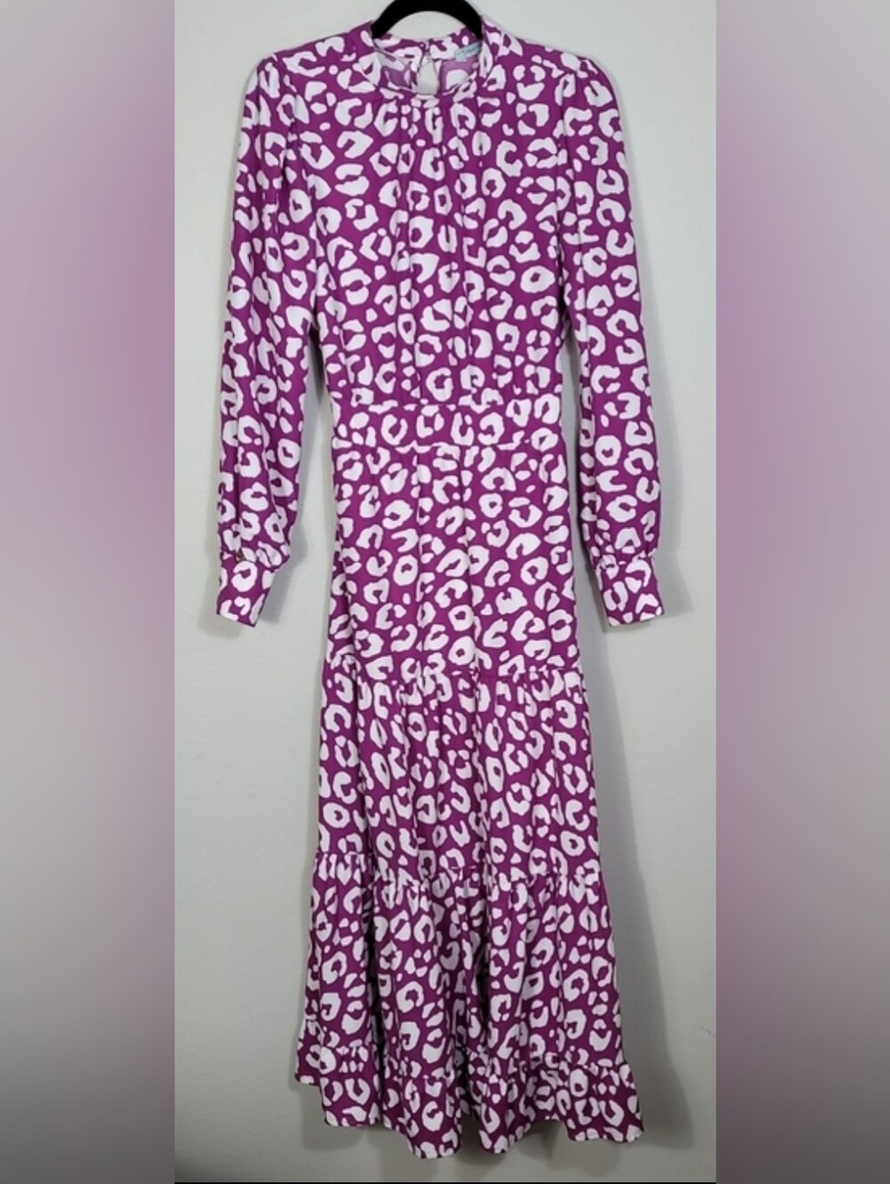 Tata Martella Tiered Maxi Dress Size Medium Purple Long Sleeve Cottagecore